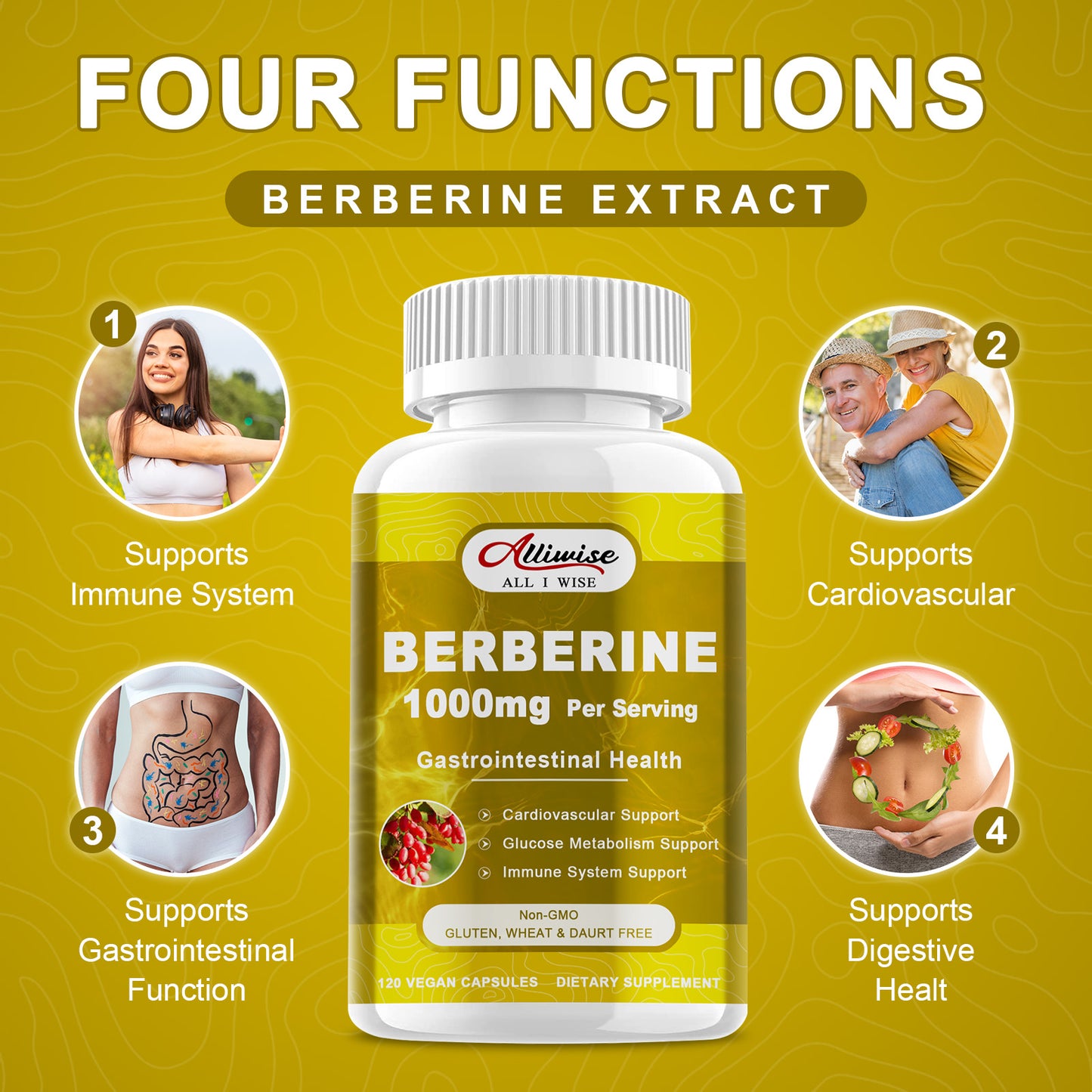 Alliwise Berberine 1000mg Per Serving Capsules