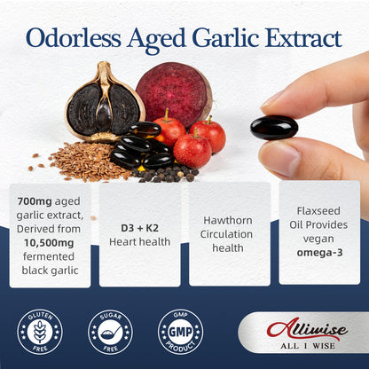 Alliwise Odorless Aged Garlic Extract 600mg - 120 Softgels | Premium Cardiovascular Support
