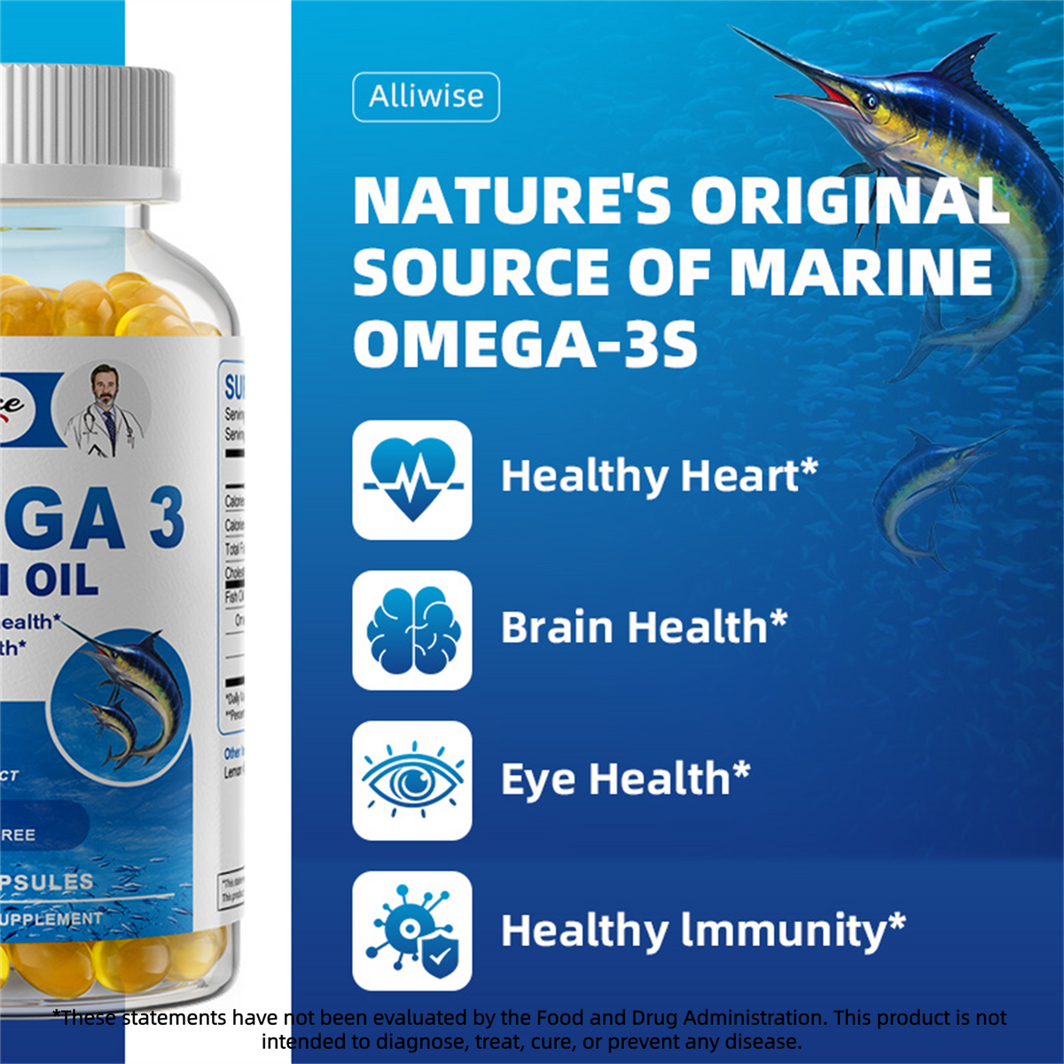 Omega 3 Fish Oil | EPA & DHA | Omega 3 Fatty Acids | Premium Burpless Softgel Supplements (120 Count)