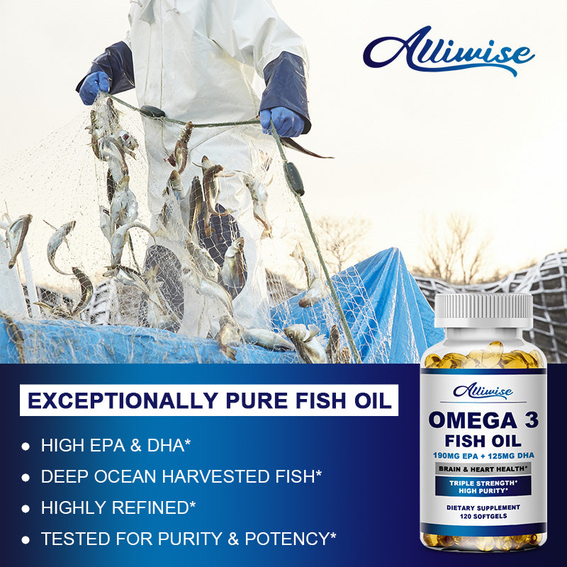 (2 Pack)Alliwise Fish Oil Softgels - Omega 3 Supplement - EPA + DHA - Heart & Brain Health Supplements - 240 Pcs