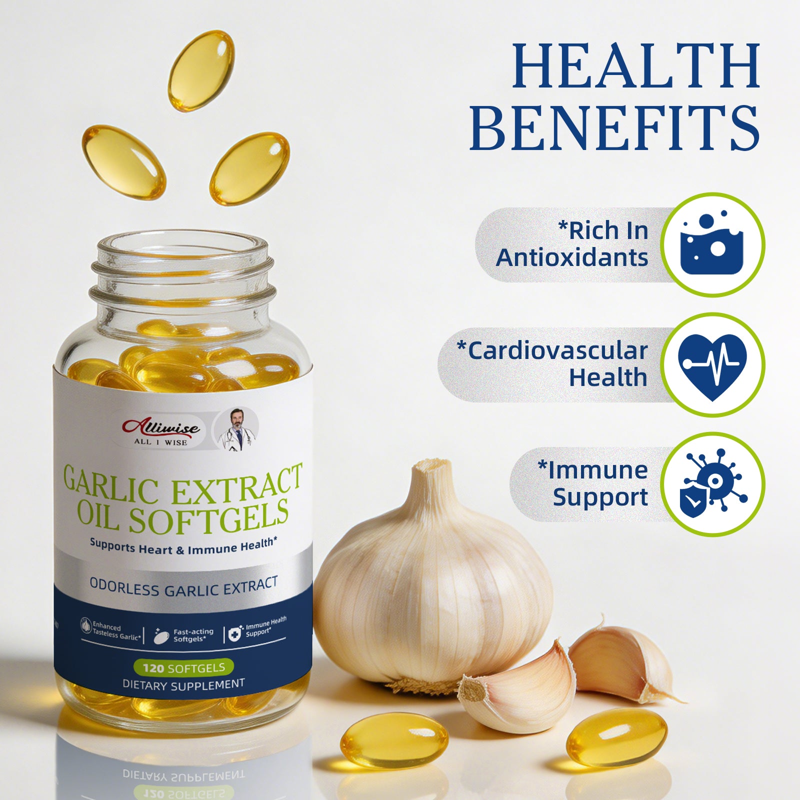 Alliwise® Odorless Garlic Extract Oil 250mg (120 Softgels)