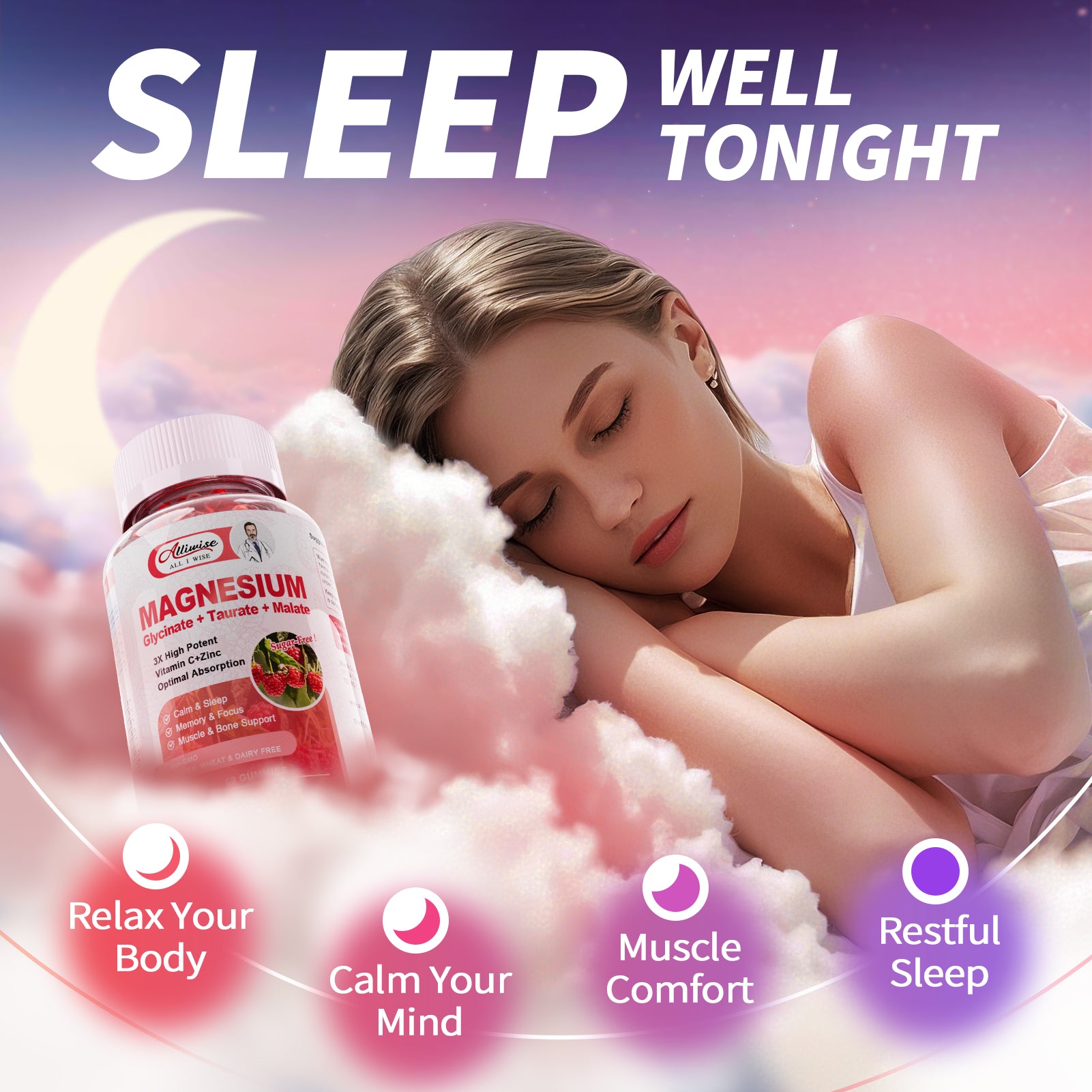 2Pack Magnesium Glycinate Gummies 500mg,Magnesium Potassium Supplement with Taurate, Malate, for Sleep