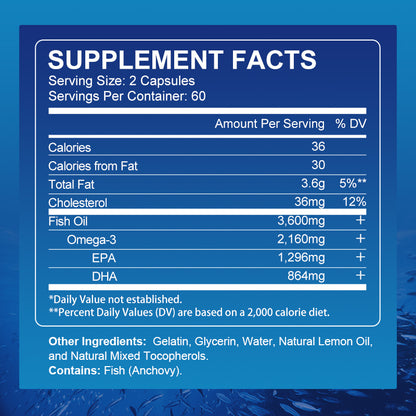 Omega-3 Fish Oil Capsules with Triglyceride EPA & DHA Fatty Acids  Heart, Brain & Joint Support