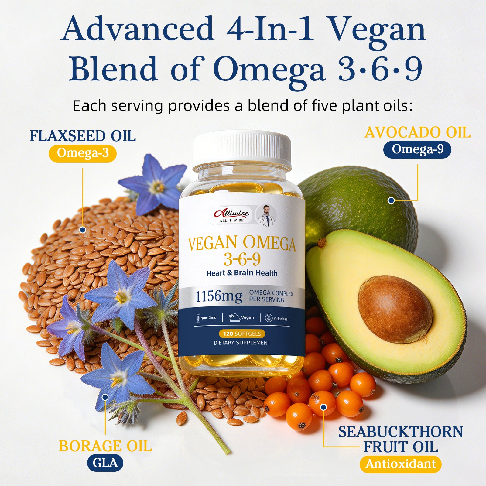 Alliwise® Vegan Omega 3-6-9 Softgels 1156mg - 120 Softgels