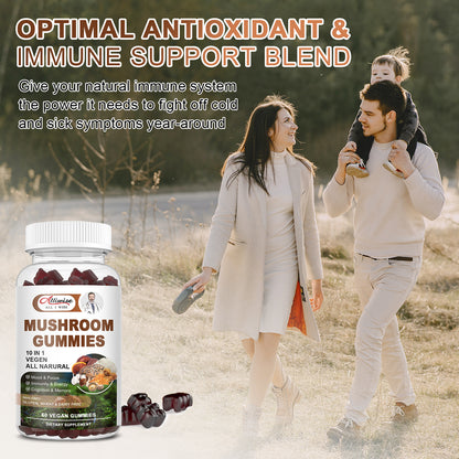 Lions Mane Mushroom Supplement Gummies, 10-in-1 Organic Mushroom Gummy Blend, Advanced Mushroom Complex with Reishi, Chaga, Shitake, Cordyecps, Supports Immunity, Focus, Energy, Mood for Men & Women