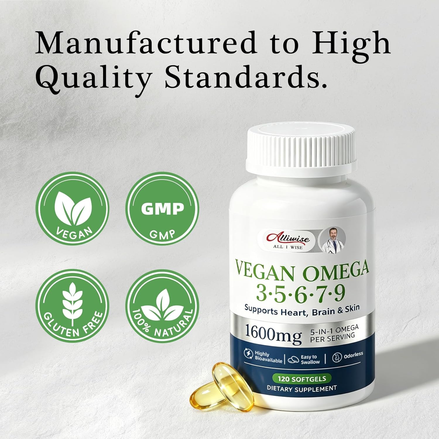 Full-Spectrum Vegan Omega 3·5·6·7·9 Complex — 1600mg Plant-Based Botanical Blend (120 Softgels)
