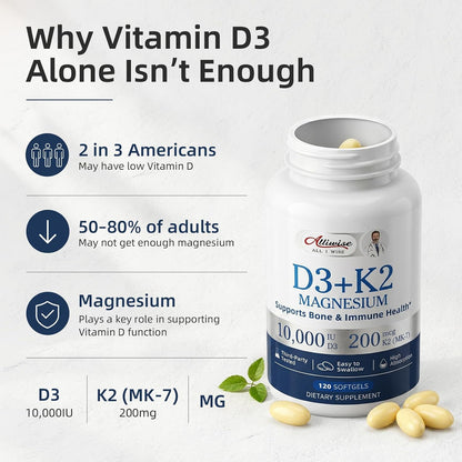 Alliwise d3 k2 Vitamin 10000 iu with Magnesium sofgels