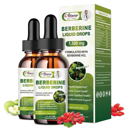 Organic Berberine Supplement Liquid Drops - Premium Berberine HCL 1500mg with Pure Ceylon Cinnamon-7 in 1 Natural Ingredients - Supports Immune System & Digestive System