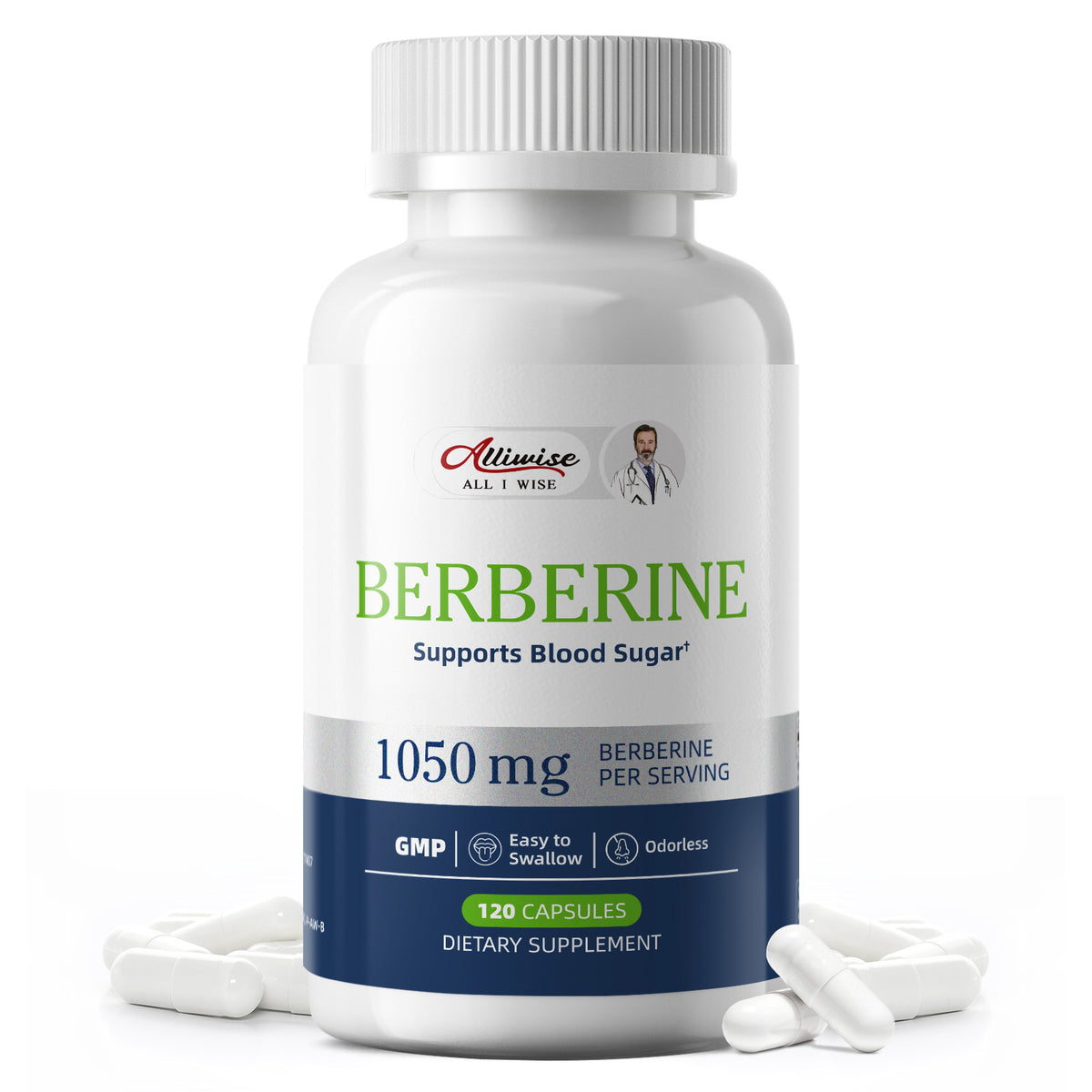 AllWise Berberine HCl 1050mg with Ceylon Cinnamon & Chromium, Metabolic & Immune Support, 120 Capsules