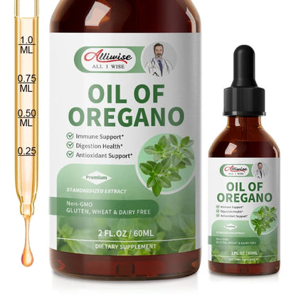 Oregano Oil Liquid Drops - Organic Oil of Oregano Drops Liquid Tincture Extract - Herbal Supplement for Immune Support, Digestive Gut Health - Pure Vegan Non-GMO, 2 fl oz