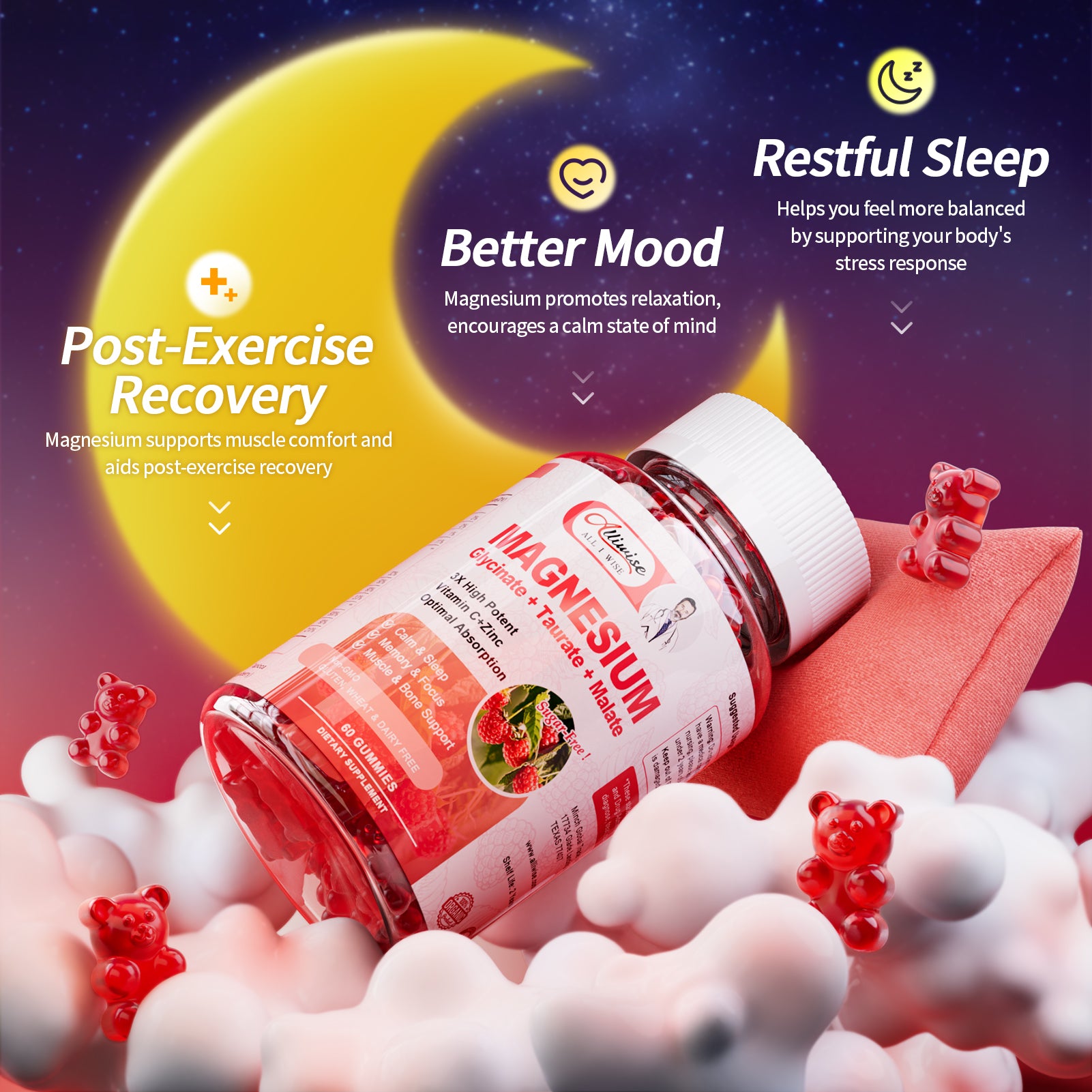 2Pack Magnesium Glycinate Gummies 500mg,Magnesium Potassium Supplement with Taurate, Malate, for Sleep