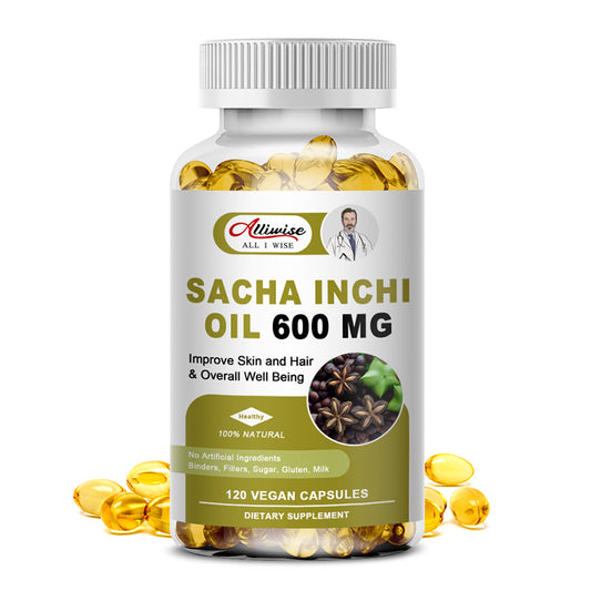 Alliwise Sacha Inchi Oil 600mg Rich Source of Omega 3, 6 and 9 and Antioxidants, Improve Skin and Hair Health & Overall Well Being, 120 Capsules