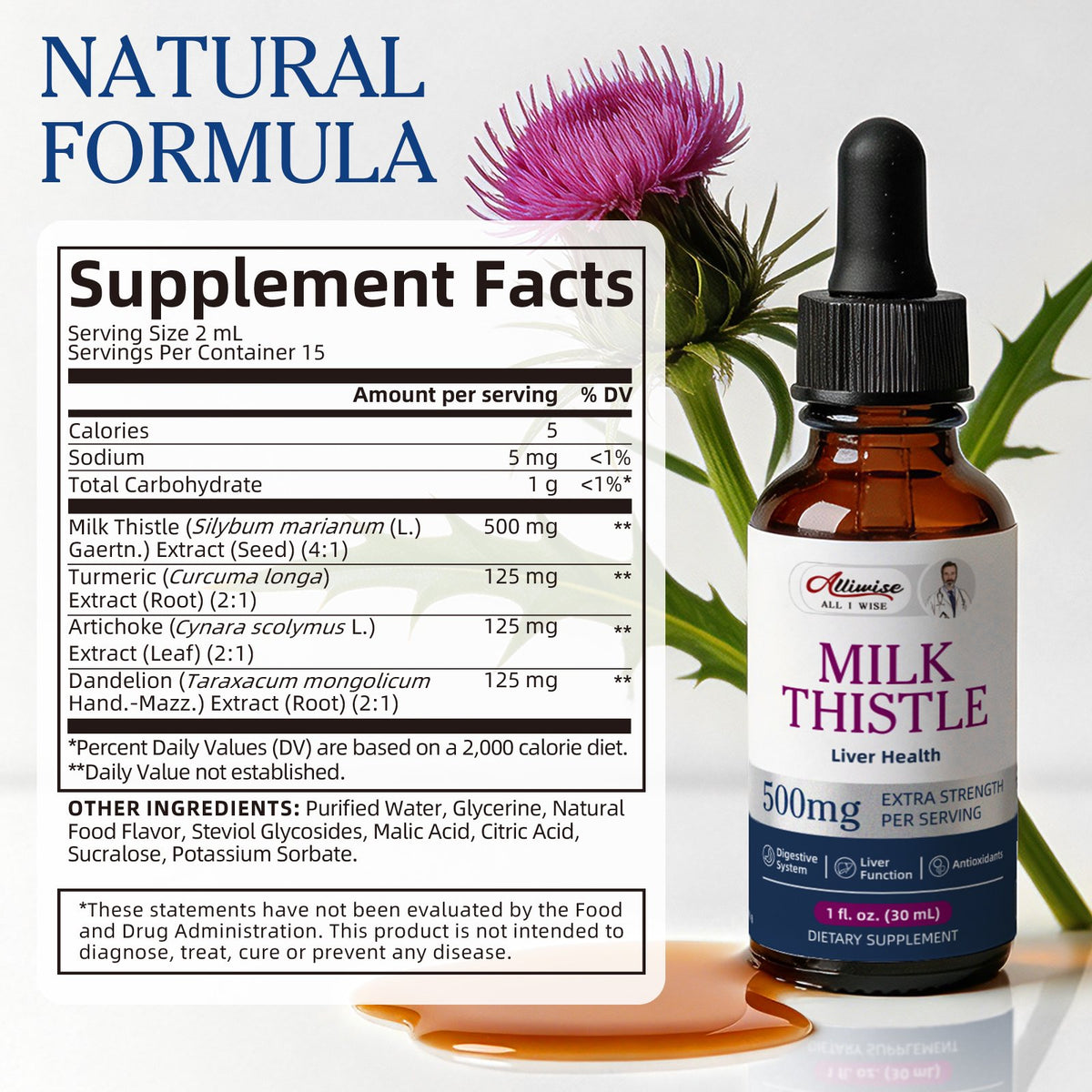 (2 Pack) Milk Thistle Liver Health Support Liquid Drops – High Potency Complex with Dandelion Root & Artichoke, 2 fl oz