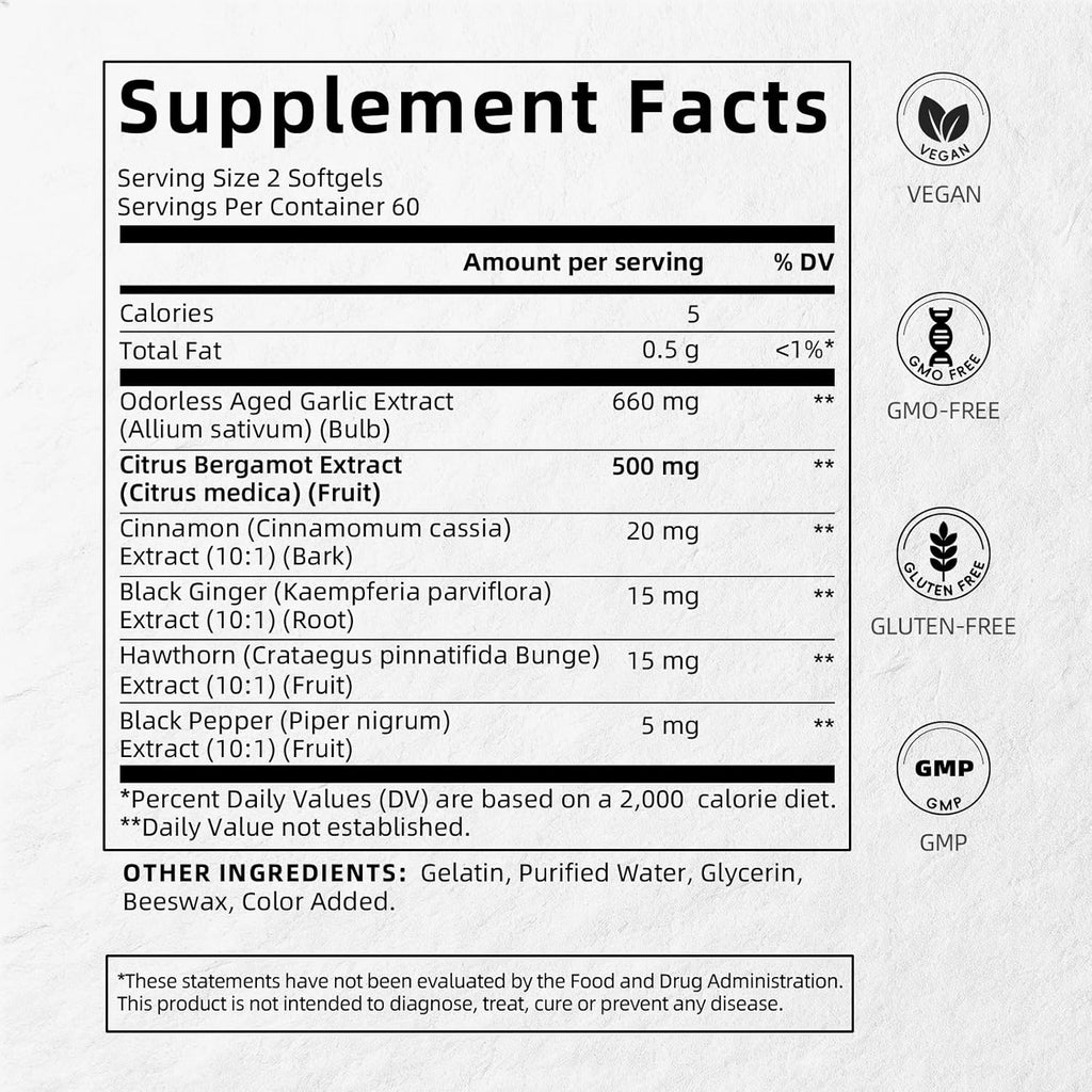 Citrus Bergamot(1160mg)& Odorless Aged Garlic | Heart & Circulation Complex