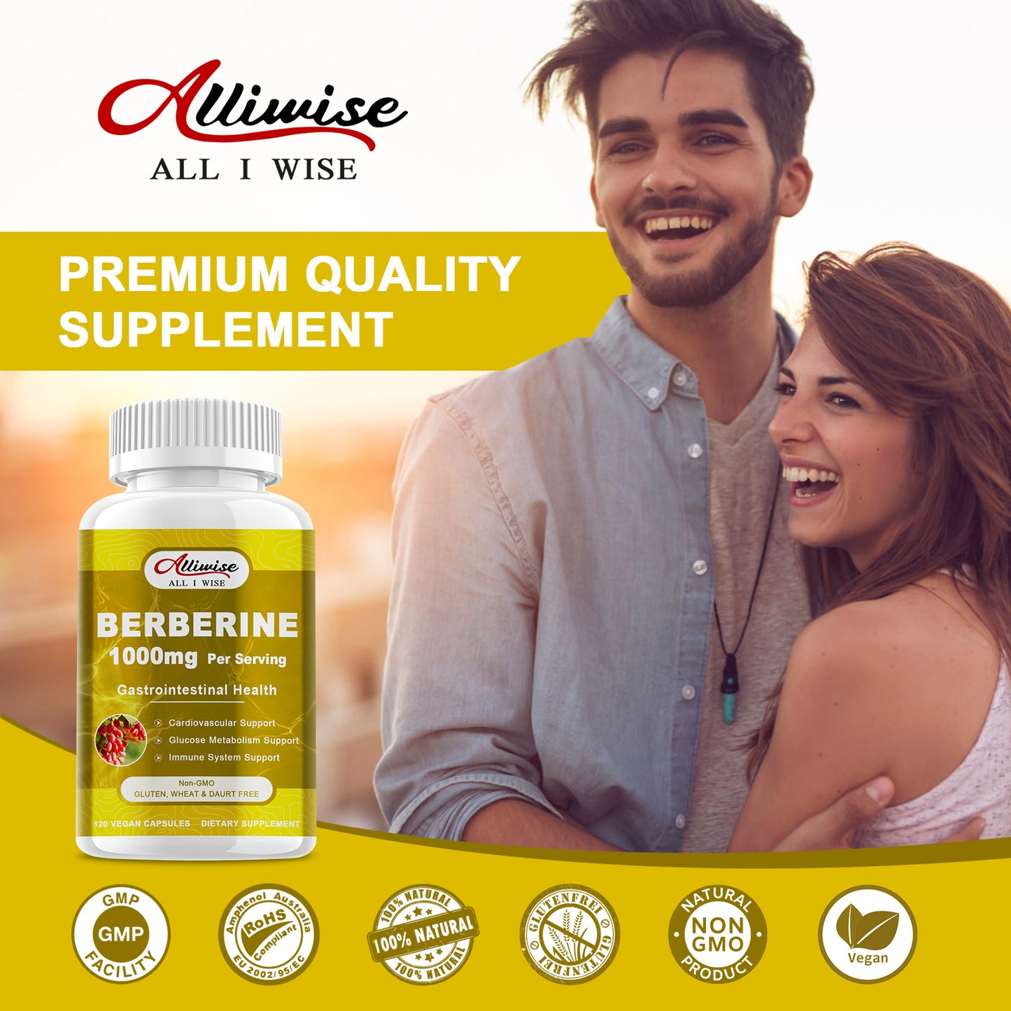 Alliwise Berberine 1000mg Per Serving Capsules
