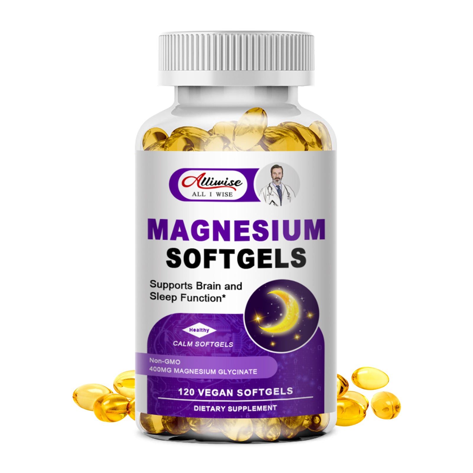 High Absorption Magnesium Glycinate 400mg Softgels Supplement, 400 mg Elemental Magnesium with 100mg Calcium - Highly Bioavailable - with Vitamin D3 & K2, for Sleep, Mood, Brain Support