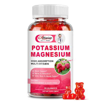 Potassium Magnesium Gummies for Bone & Muscle Relaxation,Mood & Energy Raspberry Flavor