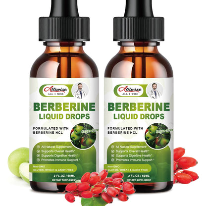 Organic Berberine Supplement Liquid Drops - Premium Berberine HCL 1500mg with Pure Ceylon Cinnamon-7 in 1 Natural Ingredients - Supports Immune System & Digestive System