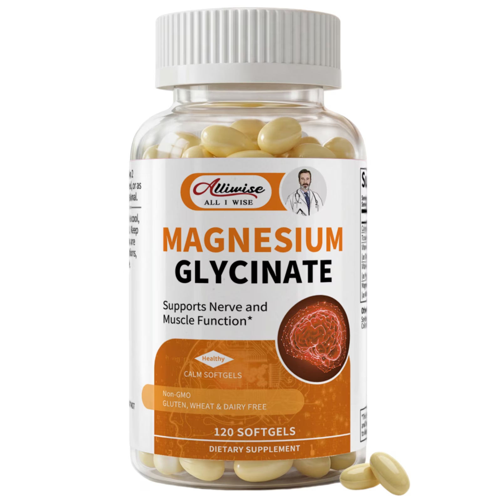 Alliwise Magnesium Glycinate 400mg, High Absorption Chelated Magnesium Supplement, Supports Muscle, Heart, and Immune Health, 120 Capsules