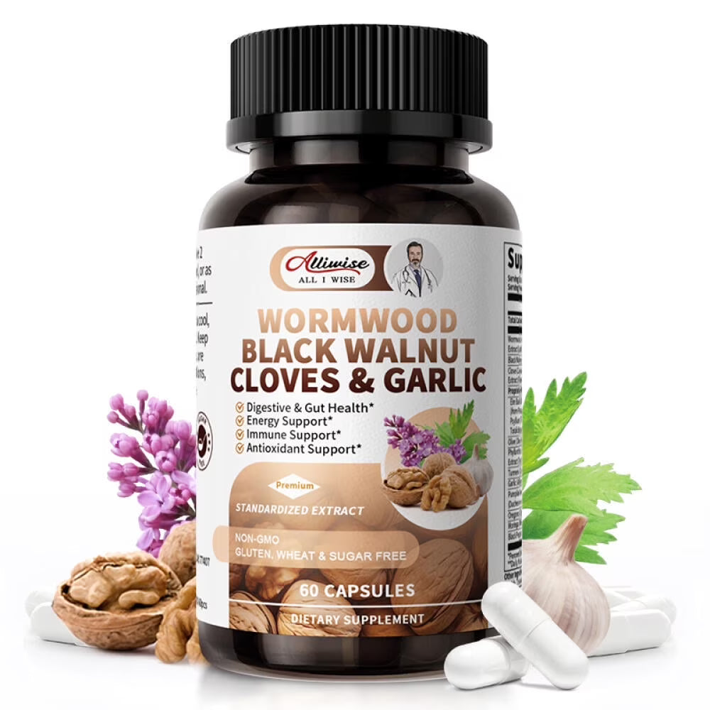 Black Walnut Wormwood Capsules, Rapid Gut Cleanse & Digestive Health with Clove Garlic Turmeric,wormwood black walnut complex, Vegan Gluten-Free, 60 Capsules