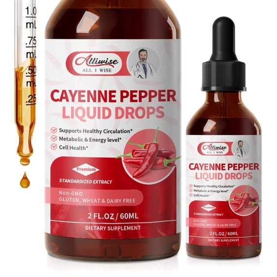 Cayenne Pepper Liquid Drops Supplement, with Hawthorn, Beet Root Powder, Turmeric Curcumin - Cardiovascular Support, Immune Health – 2 Fl Oz , 60 mL