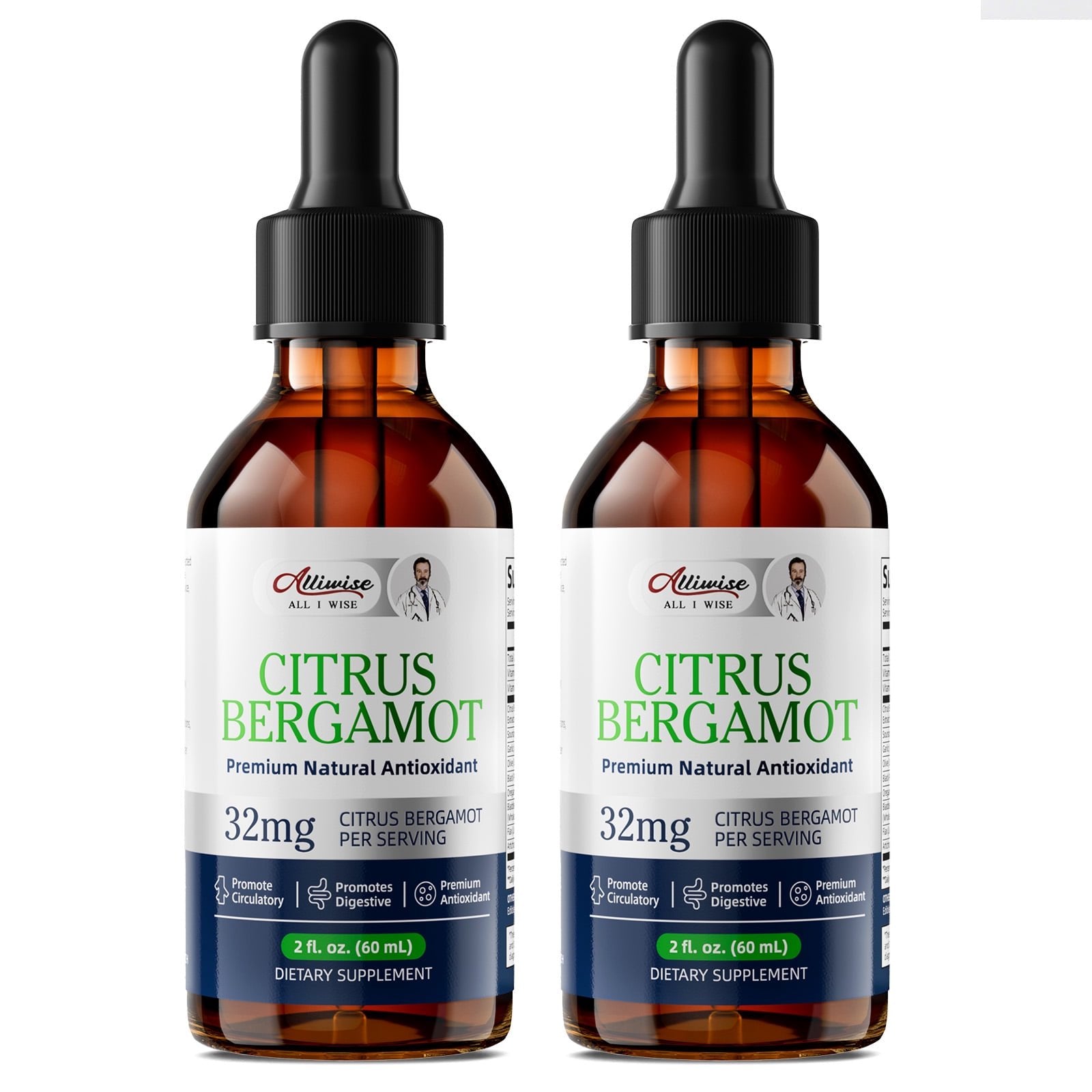 Citrus Bergamot Supplement, Citrus Bergamot Liquid Drops - Heart & Digestive Support, 4 Fl Oz, 2 Pack