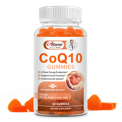 Alliwise Coq10 Supplement Coenzyme q10 Gummies for Heart Health, Energy, Antioxidants, Brain & Memory Health, Cognition & Cardiovascular