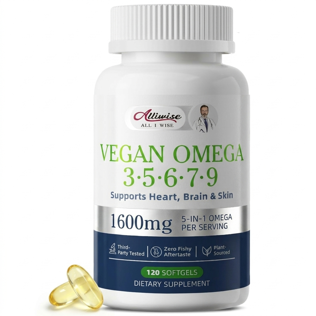 Full-Spectrum Vegan Omega 3·5·6·7·9 Complex — 1600mg Plant-Based Botanical Blend (120 Softgels)