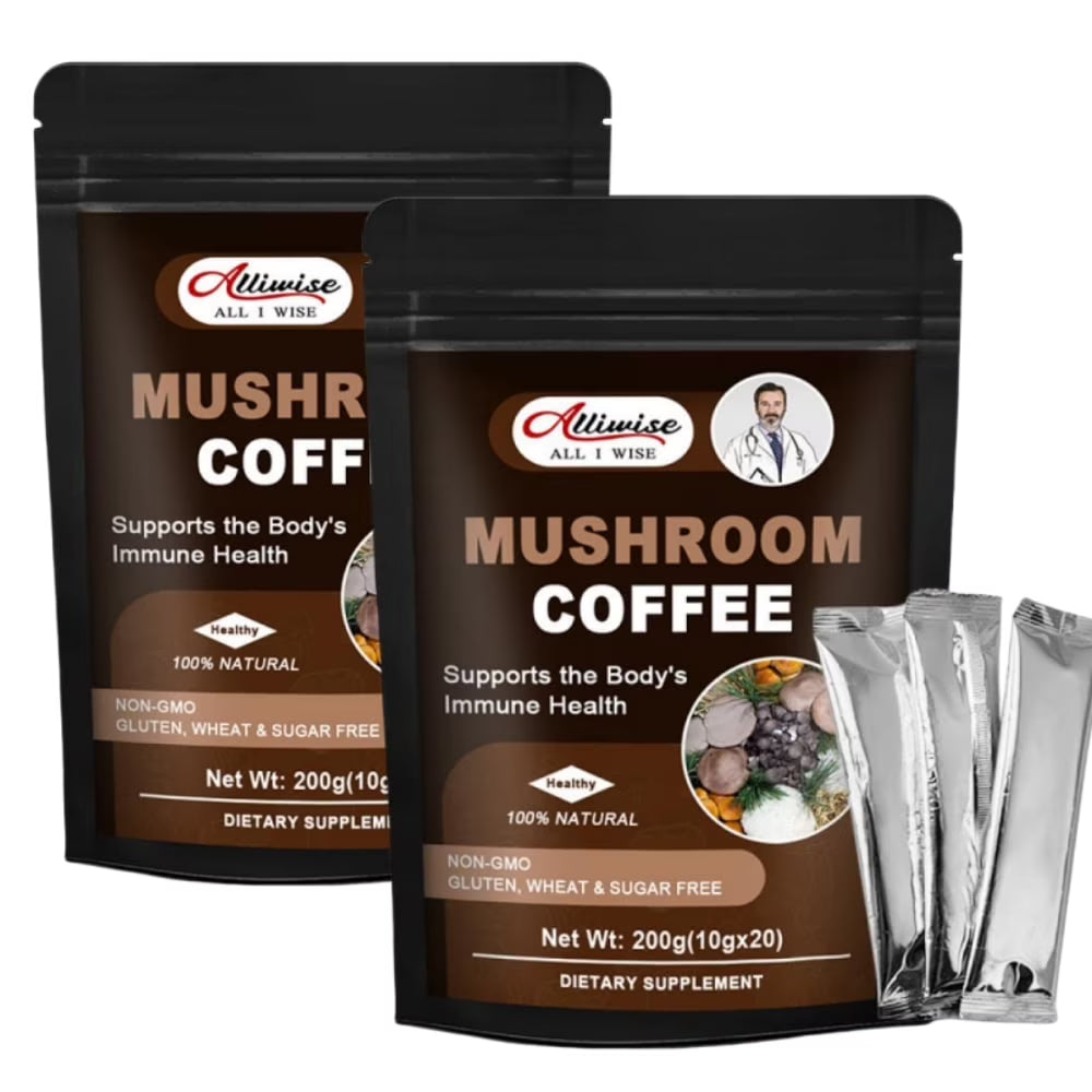 Organic Mushroom Coffee - Instant Mushroom Coffee Mix with Lion's Mane, Cordyceps, Turkey Tail & Other for Immune Support - Coffee Alternative, 40 Packets