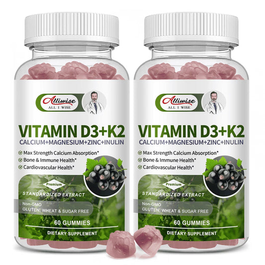 Vitamin D3 K2 Gummies - 10,000 IU of D3 + 200 mcg MK7 - Supports Healthy Bone,Heart & Calcium Absorption,& Immune Health - Non-GMO,Sugar-Free,120 Ct,2 Pack