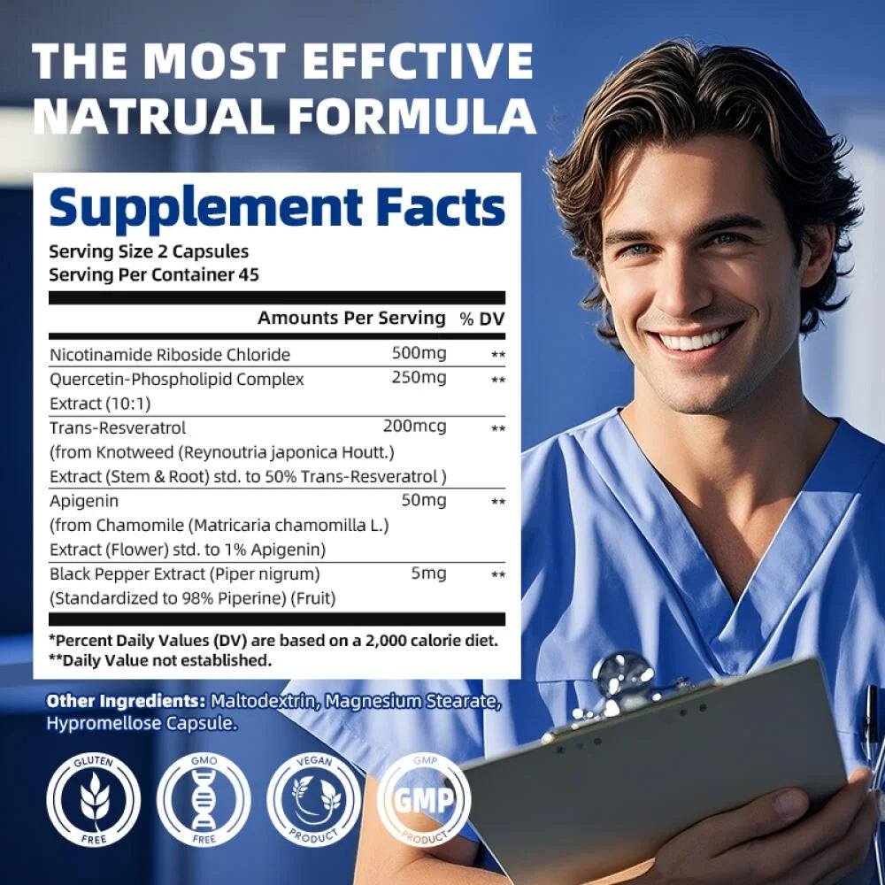 NAD+ Supplement - NAD Softgels Nicotinamide Riboside Resveratrol - Liposomal NAD Supplements for Women and men - Metabolism Support, Support Cellular Health - 90 CT