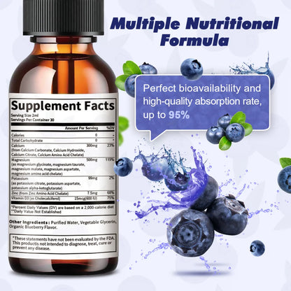 Potassium Magnesium Supplement Liquid - High Absorption Magnesium Complex & Potassium Plus Calcium, Vitamin D3, Zinc for Bone, Energy, Immune Support - Sugar Free & Vegan, 2 fl oz