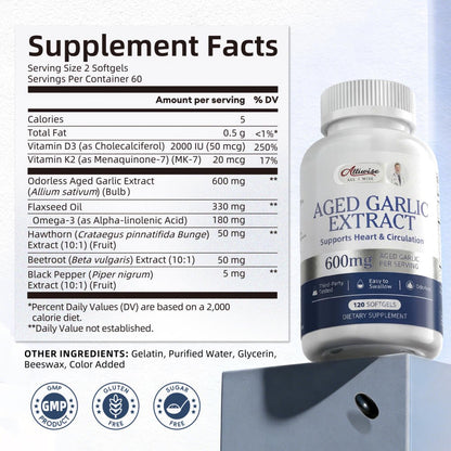Aged Garlic Extract Softgels - Odorless Aged Garlic Extract Supplement - Heart Health & Immune Support - 240 Softgels, 2 Pack