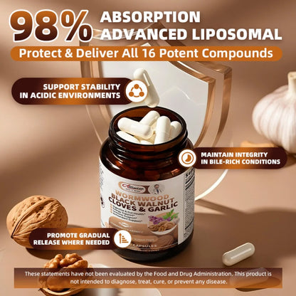 Black Walnut Wormwood Capsules, Rapid Gut Cleanse & Digestive Health with Clove Garlic Turmeric,wormwood black walnut complex, Vegan Gluten-Free, 60 Capsules