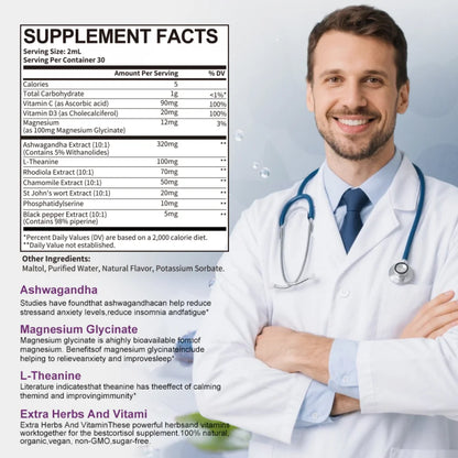 Cortisol Supplements for Women & Men, 10 in 1 Cortisol Manager Reducer with Magnesium, Ashwagandha, L-theanine - Hormone Balance & Mood Support - Sugar Free, Vegan, Non-GMO - 4 fl oz, 2 Pack