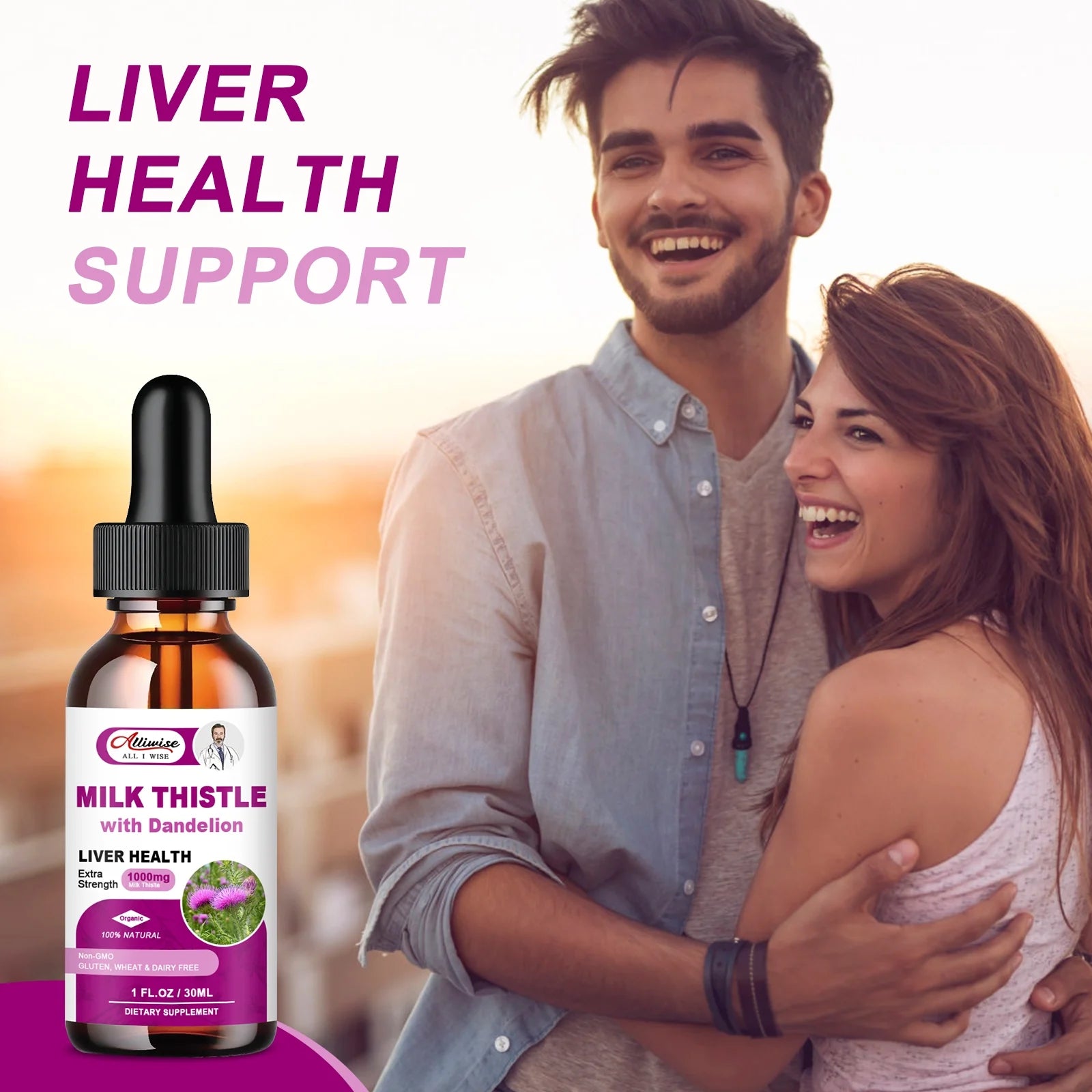 (2 Pack)Alliwise Milk Thistle Drops 1000mg,Silymarin Marianum & Dandelion Root Support Liver Health,Total 2Fl oz