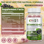 Vitamin D3 K2 Gummies - 10,000 IU of D3 + 200 mcg MK7 - Supports Healthy Bone,Heart & Calcium Absorption,& Immune Health - Non-GMO,Sugar-Free,60 Ct
