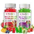 Sugar-Free Fruits & Veggies Gummies, Super Greens with 23 Fruits & 25 Veggies, Multivitamin Minerals & Fiber, Vegan Fruit & Vegetable Supplement for Adults, 120 Gummies, 2 Month Supply