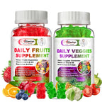 Sugar-Free Fruits & Veggies Gummies, Super Greens with 23 Fruits & 25 Veggies, Multivitamin Minerals & Fiber, Vegan Fruit & Vegetable Supplement for Adults, 120 Gummies, 2 Month Supply