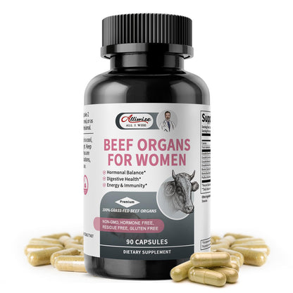 Women’s Beef Organ Supplement – 7-in-1 Grass Fed Formula with Liver, Uterus, Heart & More | Hormonal Balance & Digestive Support* | 90 Capsules**