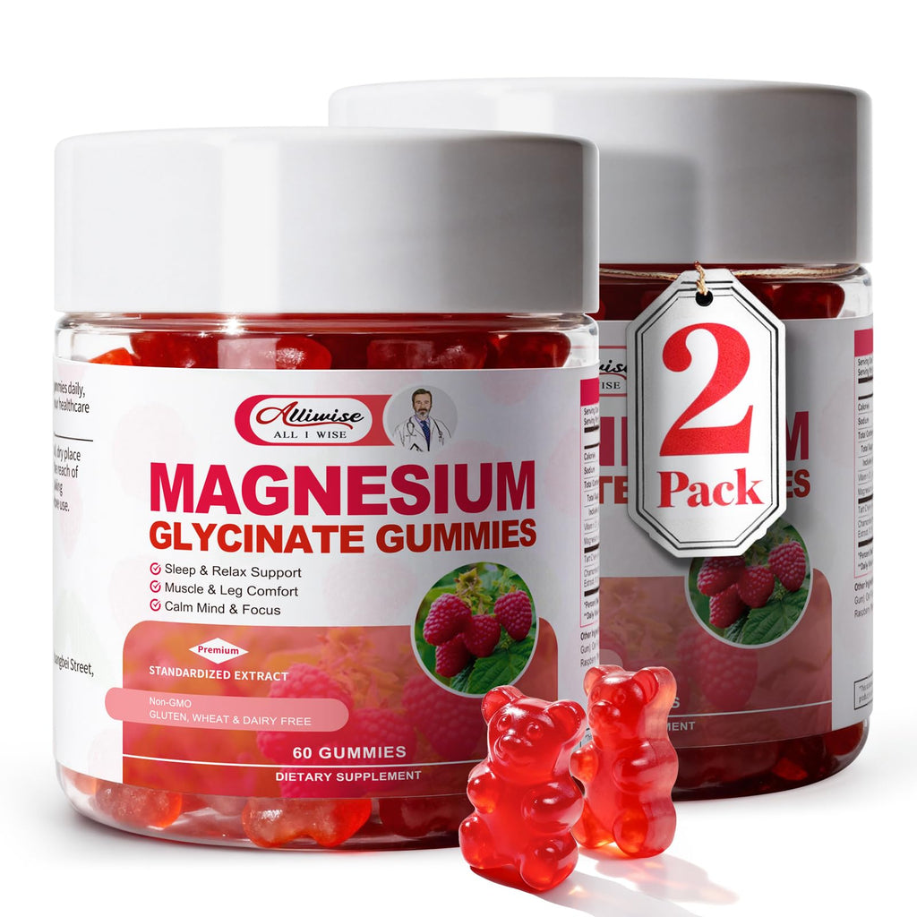 2pack Magnesium Glycinate Gummies 600mg for Sleep & Calm, Sugar Free Magnesium Gummies for Adults with Vitamin D3, Tart Cherry & Chamomile,Clump-Resistant Formula, Third-Party Tested, 120 Count