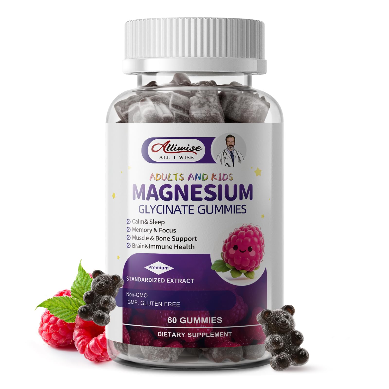 Kids Sleep Gummies – Magnesium Glycinate Gummies with DHA, L-Theanine, Chamomile & Lemon Balm, Melatonin Free Calm & Sleep Support, Raspberry Flavor