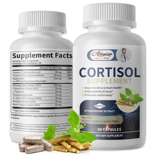 Cortisol Capsules Supplement with Magnesium, Ashwagandha Rhodiola L-Theanine