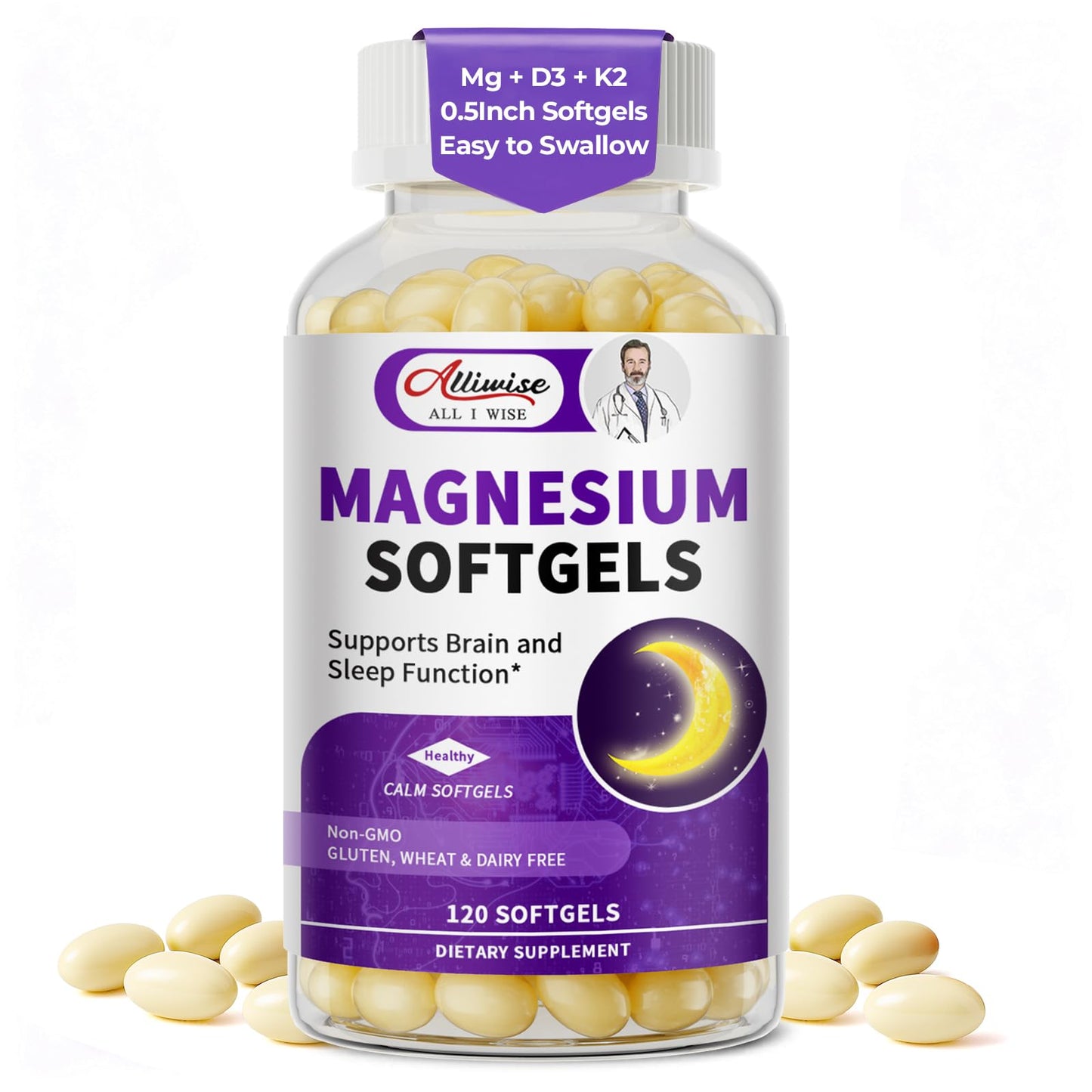 Magnesium Glycinate 400mg Softgels with D3 & K2 | Sleep, Calm & Muscle Support | 120 Count