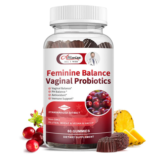 Alliwise Feminine Balance Gummies for Women – Probiotic + Cranberry, 60ct