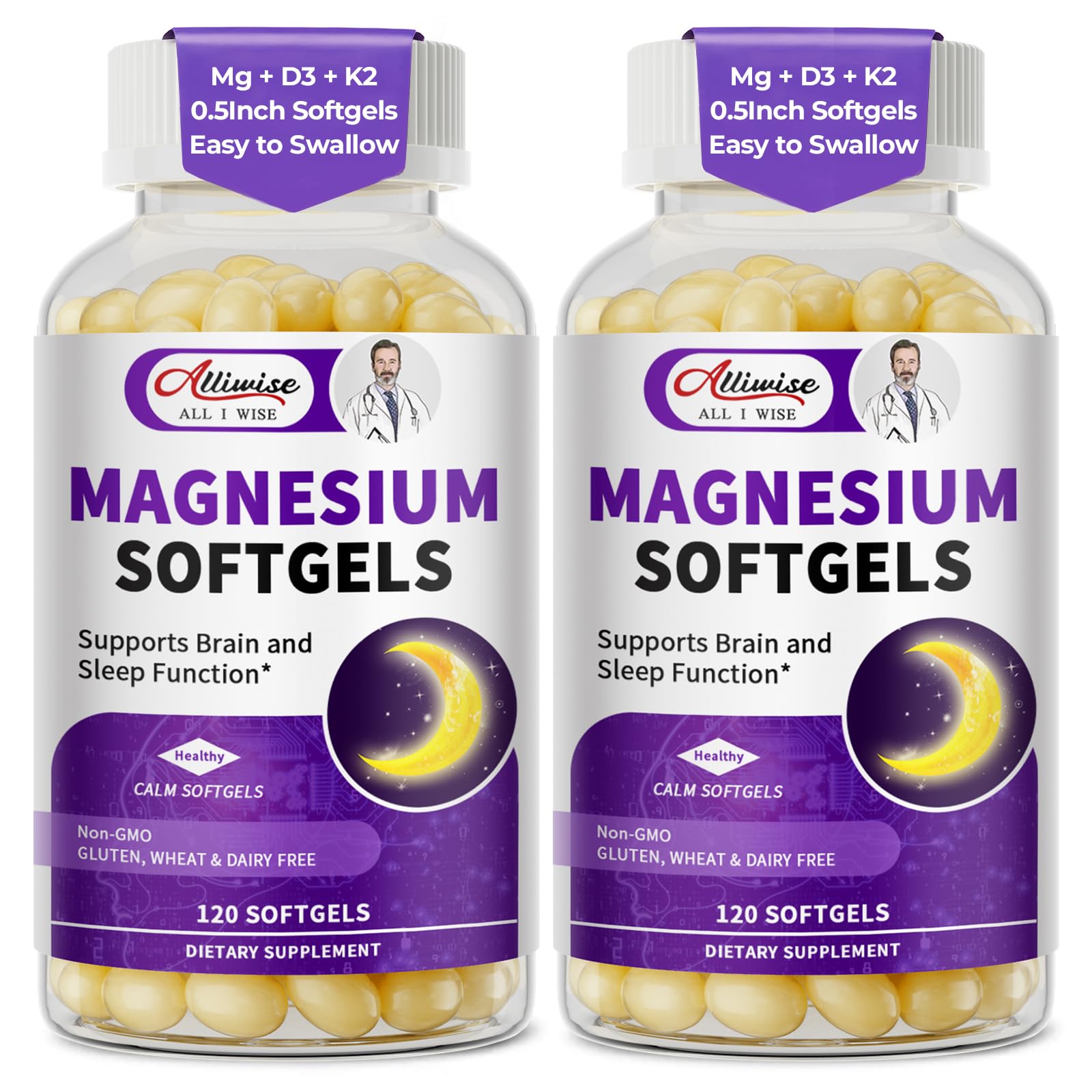 2 Pack High Absorption Magnesium Glycinate 400mg Softgels Supplement, Magnesium with Calcium - Highly Bioavailable - with Vitamin D3 & K2, for Sleep, Mood, Brain Support