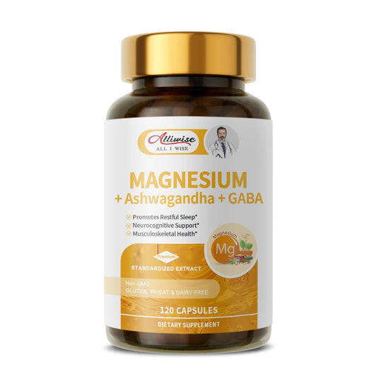 Magnesium Supplement + Ashwagandha & GABA, Magneium Glycinate, Taurate, Malate Complex for Clam Sleep, Muscles Recovery, Nerves, & Energy Support, High Absorption Vegan, Non-GMO - 120 ct
