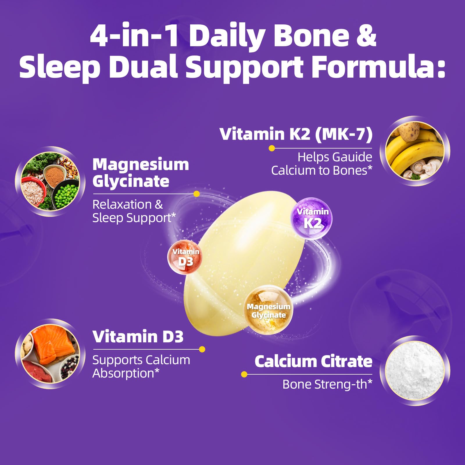 2 Pack High Absorption Magnesium Glycinate 400mg Softgels Supplement, Magnesium with Calcium - Highly Bioavailable - with Vitamin D3 & K2, for Sleep, Mood, Brain Support
