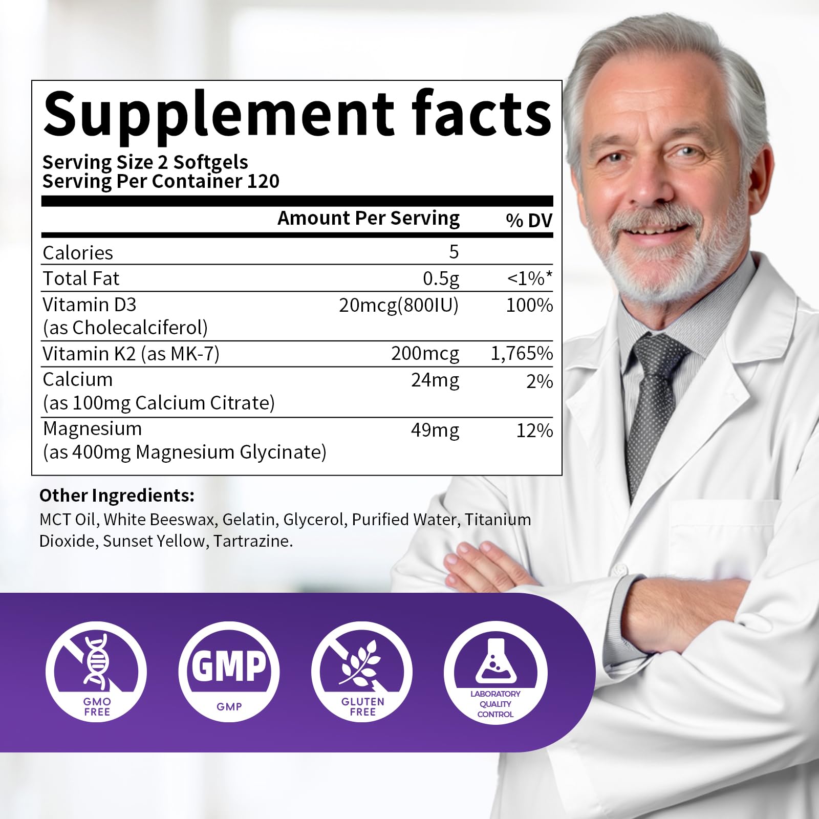 Magnesium Glycinate 400mg Softgels with D3 & K2 | Sleep, Calm & Muscle Support | 120 Count