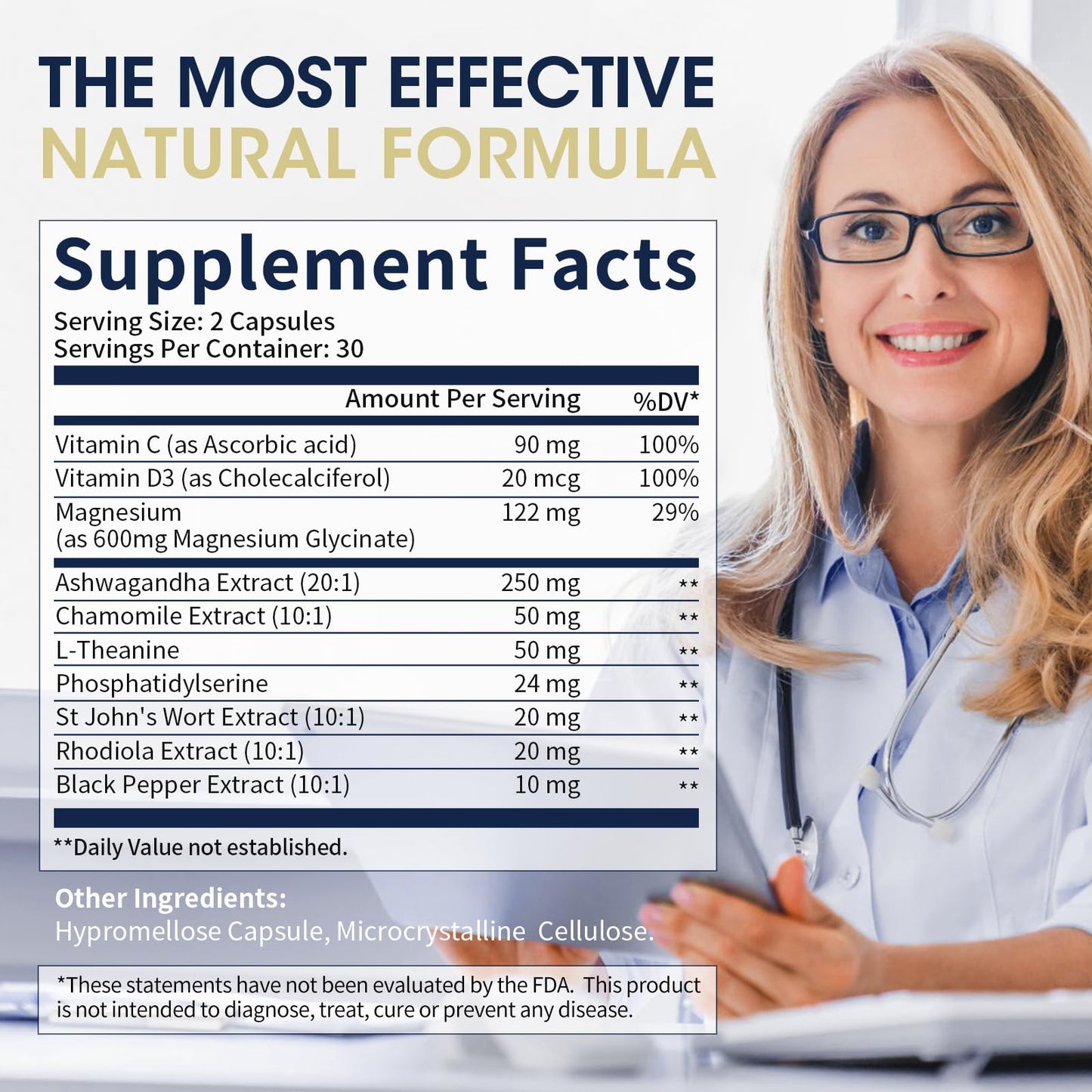 Cortisol Capsules Supplement with Magnesium, Ashwagandha Rhodiola L-Theanine